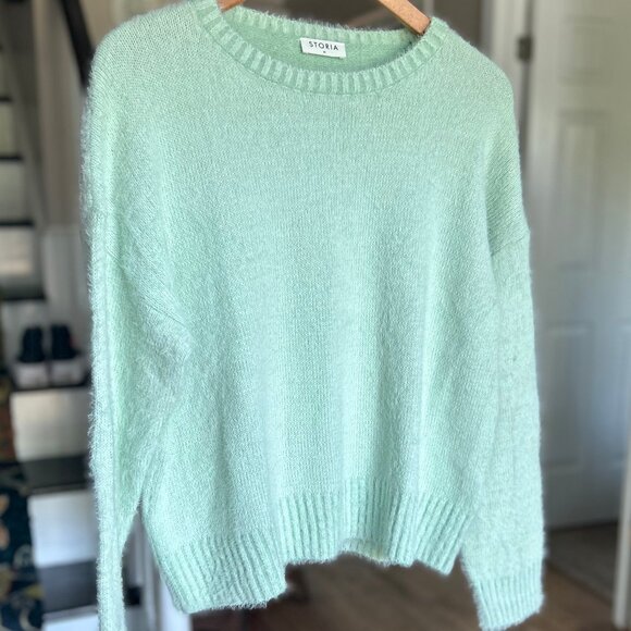 Storia Seafoam Mint Green Mohair Type Crew Neck Boxy Fit Sweater Womens Size Med - Picture 9 of 9